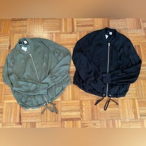 Set of 2 H&M Bomber Style Zip Up Jackets in Black and Olive Green NWT!